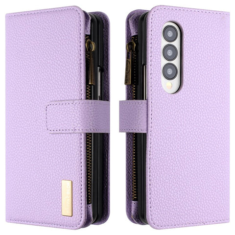 BINFEN COLOR Zipper Wallet Phone Case for Samsung Galaxy Z Fold3 5G Litchi Texture PU Leather Flip Cover