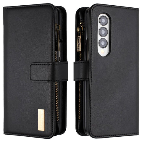 BINFEN COLOR Zipper Pocket Wallet Case for Samsung Galaxy Z Fold3 5G , Matte PU Leather Stand Phone Cover