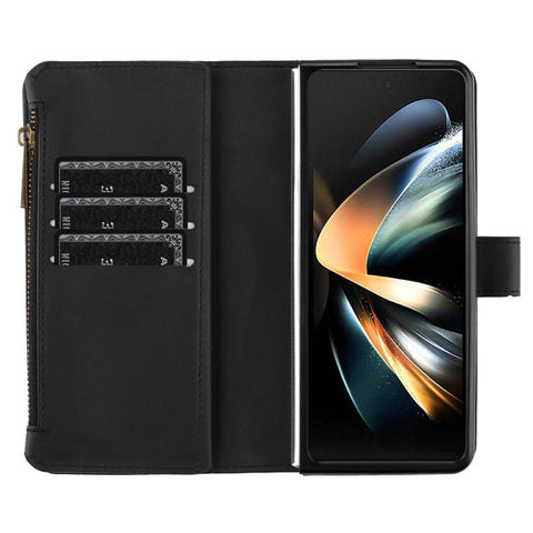BINFEN COLOR Zipper Pocket Wallet Case for Samsung Galaxy Z Fold3 5G , Matte PU Leather Stand Phone Cover