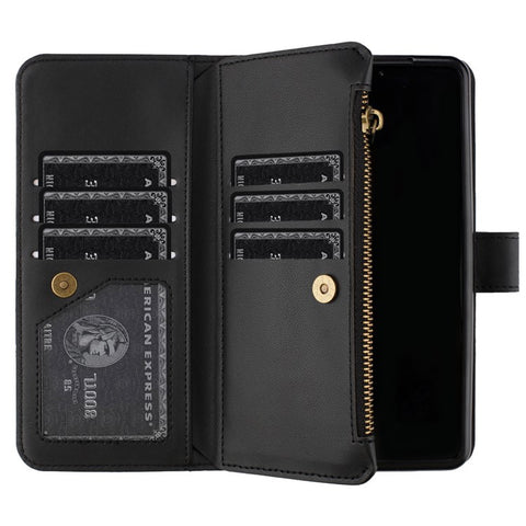 BINFEN COLOR Zipper Pocket Wallet Case for Samsung Galaxy Z Fold3 5G , Matte PU Leather Stand Phone Cover
