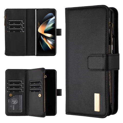 BINFEN COLOR Zipper Pocket Wallet Case for Samsung Galaxy Z Fold3 5G , Matte PU Leather Stand Phone Cover