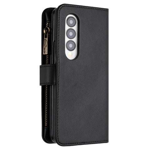 BINFEN COLOR Zipper Pocket Wallet Case for Samsung Galaxy Z Fold3 5G , Matte PU Leather Stand Phone Cover