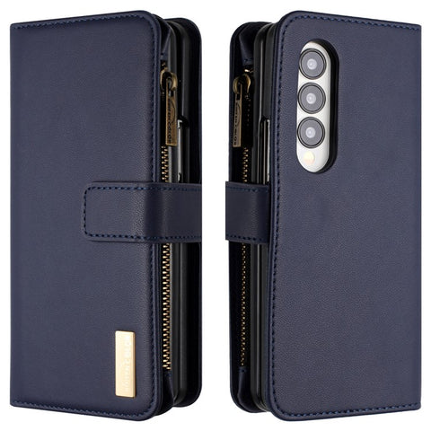 BINFEN COLOR Zipper Pocket Wallet Case for Samsung Galaxy Z Fold3 5G , Matte PU Leather Stand Phone Cover