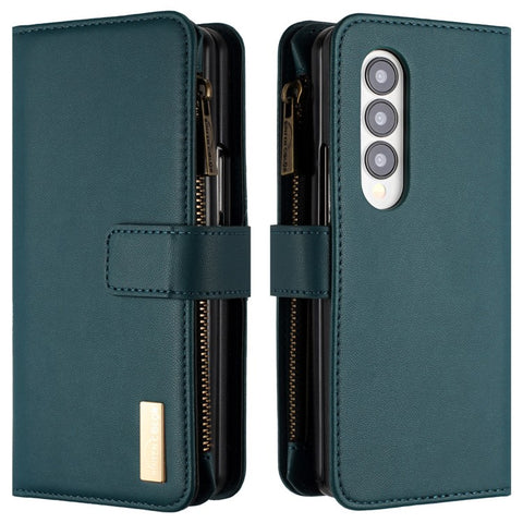 BINFEN COLOR Zipper Pocket Wallet Case for Samsung Galaxy Z Fold3 5G , Matte PU Leather Stand Phone Cover