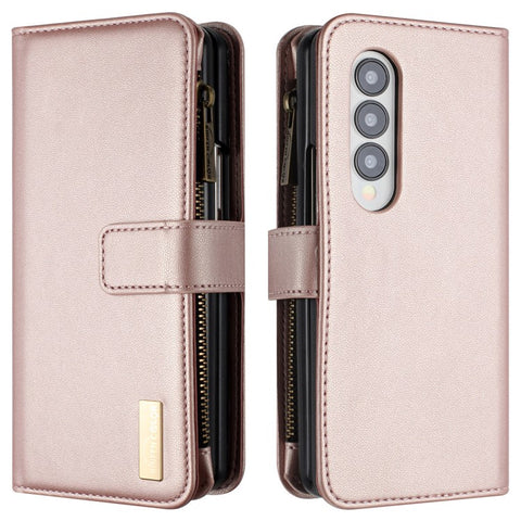 BINFEN COLOR Zipper Pocket Wallet Case for Samsung Galaxy Z Fold3 5G , Matte PU Leather Stand Phone Cover