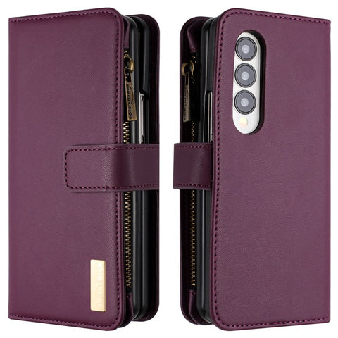 BINFEN COLOR Zipper Pocket Wallet Case for Samsung Galaxy Z Fold3 5G , Matte PU Leather Stand Phone Cover