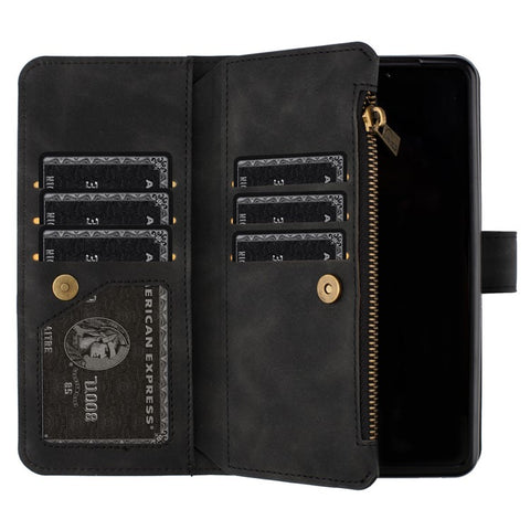 BINFEN COLOR For Samsung Galaxy Z Fold3 5G PU Leather Line Imprinted Phone Case Stand Zipper Pocket Wallet Cover
