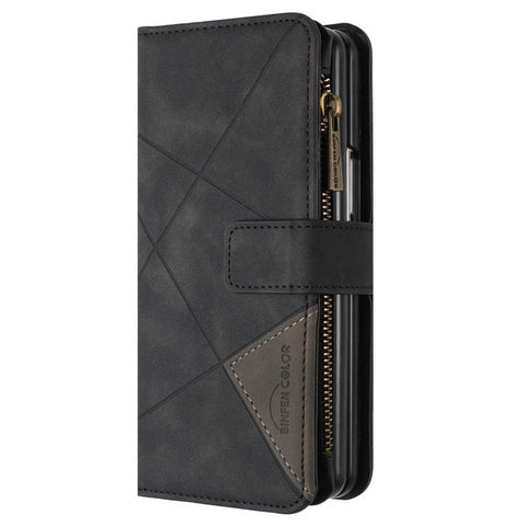 BINFEN COLOR For Samsung Galaxy Z Fold3 5G PU Leather Line Imprinted Phone Case Stand Zipper Pocket Wallet Cover