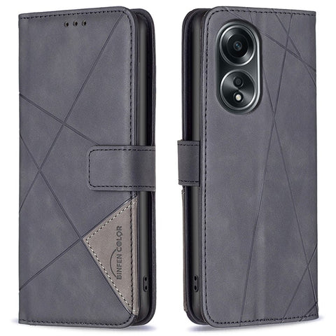 BINFEN COLOR For Oppo A58 4G / A98 5G Phone Cases Wallet Stand Geometry Imprint Leather Cover