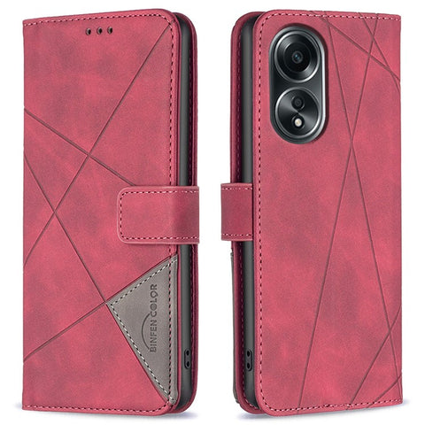 BINFEN COLOR For Oppo A58 4G / A98 5G Phone Cases Wallet Stand Geometry Imprint Leather Cover