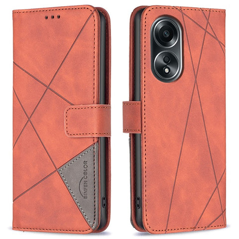 BINFEN COLOR For Oppo A58 4G / A98 5G Phone Cases Wallet Stand Geometry Imprint Leather Cover