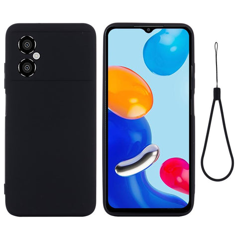 For Xiaomi Redmi Note 11R 5G Slim-Fit Phone Shell Liquid Silicone Soft Lining Phone Case Cover with Strap