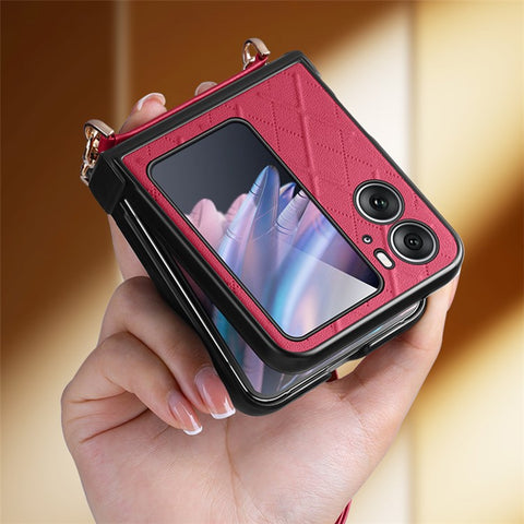 SULADA For Oppo Find N2 Flip 5G Folding Phone Case Imprinted Leather Coated PC Cover with Shoulder Strap