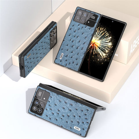 ABEEL For Xiaomi Mix Fold 3 5G Genuine Cow Leather + PC Cover Ostrich Texture Foldable Phone Case