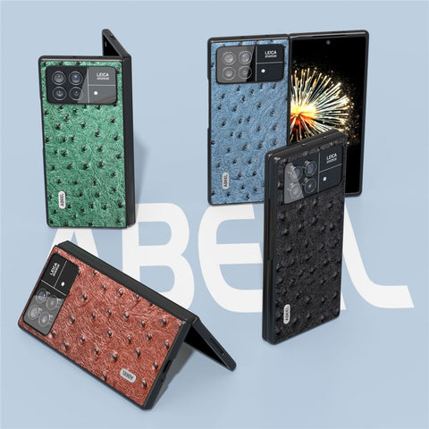 ABEEL For Xiaomi Mix Fold 3 5G Genuine Cow Leather + PC Cover Ostrich Texture Foldable Phone Case