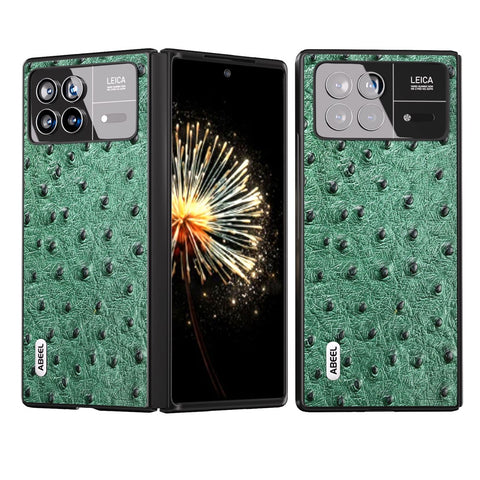ABEEL For Xiaomi Mix Fold 3 5G Genuine Cow Leather + PC Cover Ostrich Texture Foldable Phone Case