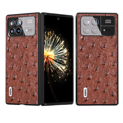 ABEEL For Xiaomi Mix Fold 3 5G Genuine Cow Leather + PC Cover Ostrich Texture Foldable Phone Case