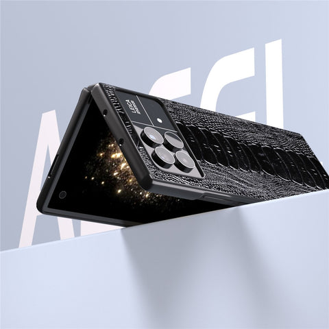 ABEEL For Xiaomi Mix Fold 3 5G Crocodile Texture Protective Phone Cover Genuine Cow Leather+PC Back Case