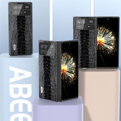 ABEEL For Xiaomi Mix Fold 3 5G Crocodile Texture Protective Phone Cover Genuine Cow Leather+PC Back Case
