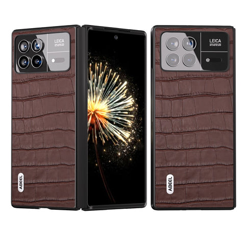 ABEEL For Xiaomi Mix Fold 3 5G Crocodile Texture Phone Cover Anti-drop Genuine Cow Leather+PC Phone Case