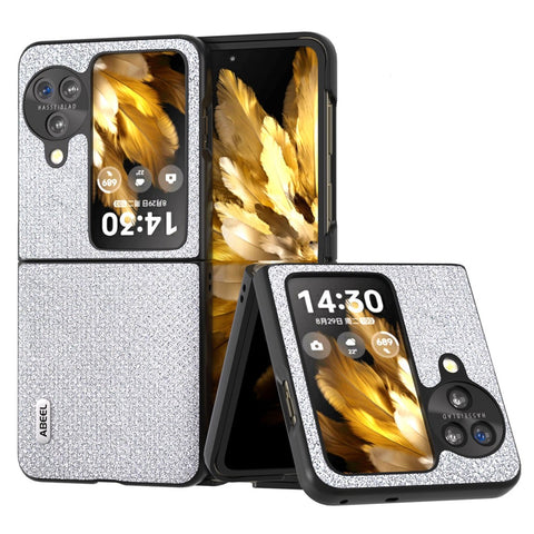 ABEEL For Oppo Find N3 Flip 5G PU Leather + Hard PC Shell Rhinestone Texture Ultra Thin Phone Cover