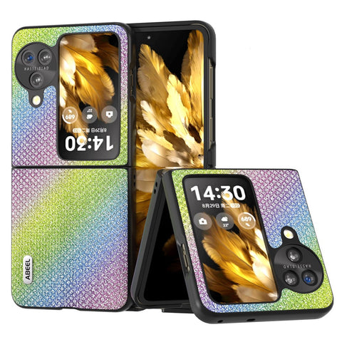 ABEEL For Oppo Find N3 Flip 5G PU Leather + Hard PC Shell Rhinestone Texture Ultra Thin Phone Cover