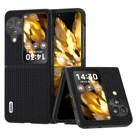 ABEEL For Oppo Find N3 Flip 5G Luxury Texture Phone Cover Genuine Cow Leather Coated PC Non-Slip Case
