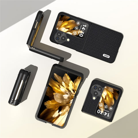 ABEEL For Oppo Find N3 Flip 5G Luxury Texture Phone Cover Genuine Cow Leather Coated PC Non-Slip Case