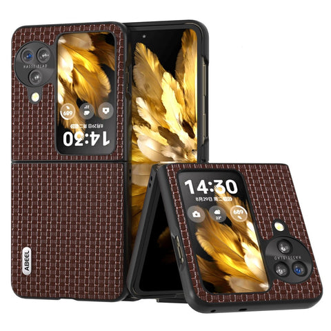 ABEEL For Oppo Find N3 Flip 5G Luxury Texture Phone Cover Genuine Cow Leather Coated PC Non-Slip Case