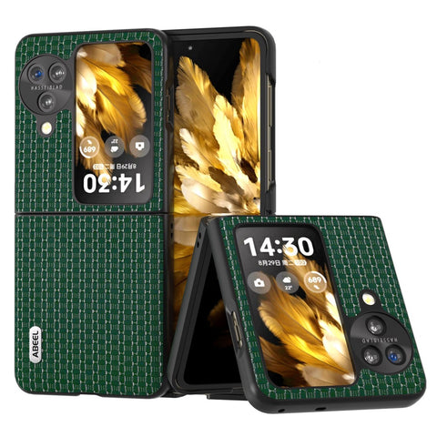 ABEEL For Oppo Find N3 Flip 5G Luxury Texture Phone Cover Genuine Cow Leather Coated PC Non-Slip Case