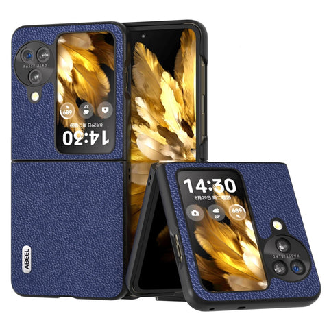 ABEEL For Oppo Find N3 Flip 5G Litchi Texture Phone Cover Genuine Cow Leather+PC Shockproof Case