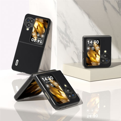 ABEEL For Oppo Find N3 Flip 5G Silky Feeling Shockproof Cover Genuine Cow Leather Coated PC Phone Case