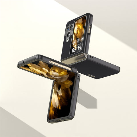 ABEEL For Oppo Find N3 Flip 5G Silky Feeling Shockproof Cover Genuine Cow Leather Coated PC Phone Case