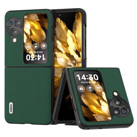 ABEEL For Oppo Find N3 Flip 5G Silky Feeling Shockproof Cover Genuine Cow Leather Coated PC Phone Case