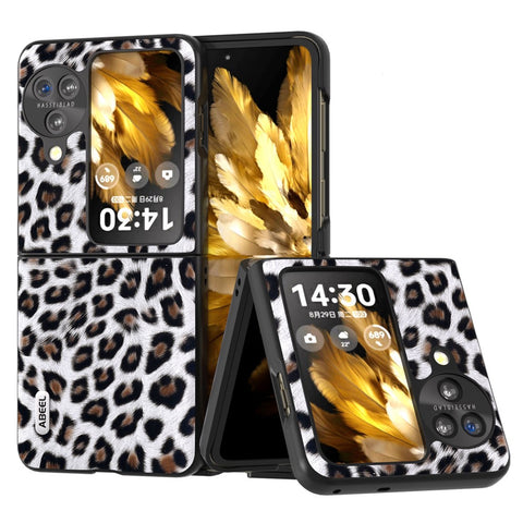 ABEEL For Oppo Find N3 Flip 5G Leopard Pattern Phone Case PU Leather+PC Shockproof Cover