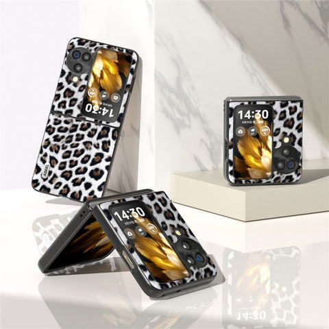 ABEEL For Oppo Find N3 Flip 5G Leopard Pattern Phone Case PU Leather+PC Shockproof Cover