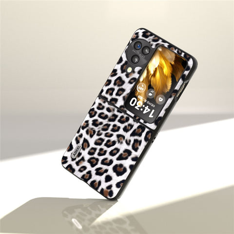 ABEEL For Oppo Find N3 Flip 5G Leopard Pattern Phone Case PU Leather+PC Shockproof Cover