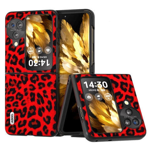 ABEEL For Oppo Find N3 Flip 5G Leopard Pattern Phone Case PU Leather+PC Shockproof Cover