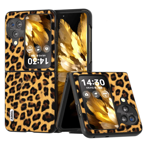 ABEEL For Oppo Find N3 Flip 5G Leopard Pattern Phone Case PU Leather+PC Shockproof Cover
