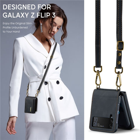 DG.MING M2 Series for Samsung Galaxy Z Flip3 5G Detachable 2 in 1 Wallet Phone Case Leather+PC Magnetic Kickstand Cover