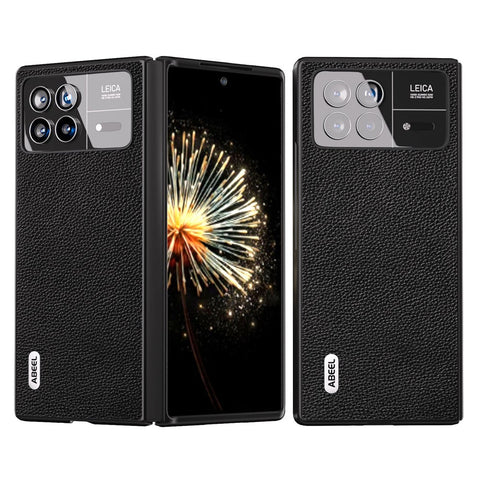 ABEEL For Xiaomi Mix Fold 3 5G Litchi Texture Protective Cover Genuine Cow Leather+PC Phone Case