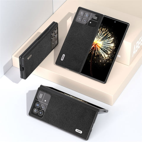 ABEEL For Xiaomi Mix Fold 3 5G Litchi Texture Protective Cover Genuine Cow Leather+PC Phone Case