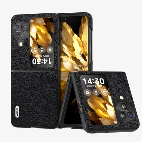 ABEEL For Oppo Find N3 Flip 5G PU Leather Coated PC Phone Case Retro Litchi Texture Slim Fit Cover