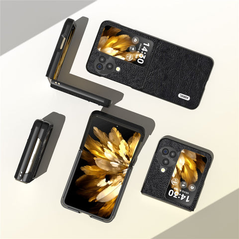 ABEEL For Oppo Find N3 Flip 5G PU Leather Coated PC Phone Case Retro Litchi Texture Slim Fit Cover