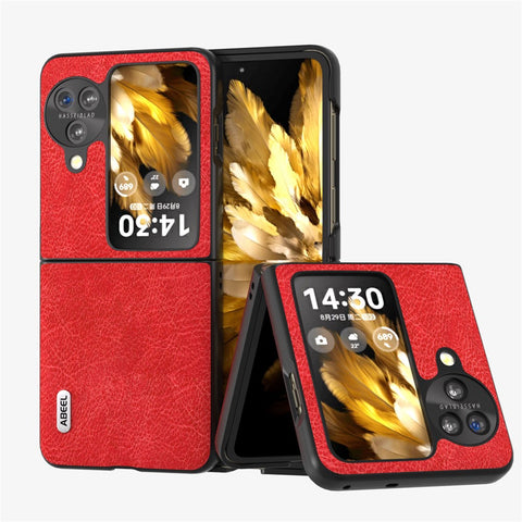 ABEEL For Oppo Find N3 Flip 5G PU Leather Coated PC Phone Case Retro Litchi Texture Slim Fit Cover