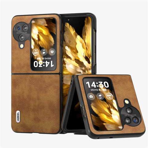 ABEEL For Oppo Find N3 Flip 5G PU Leather Coated PC Phone Case Retro Litchi Texture Slim Fit Cover