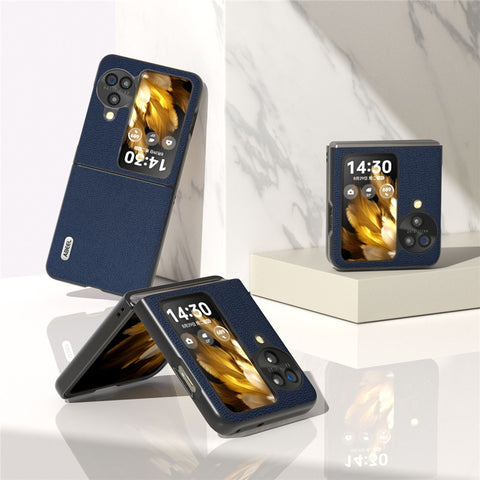 ABEEL For Oppo Find N3 Flip 5G Slim Genuine Cow Leather + PC Phone Case Litchi Texture Protective Cover