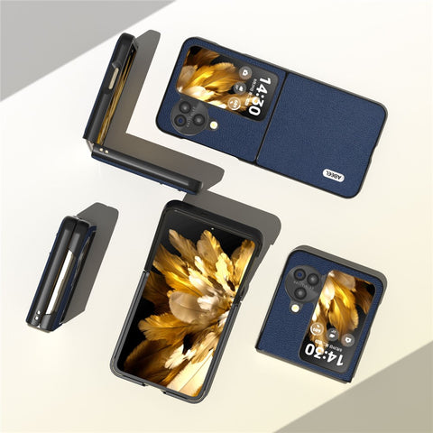 ABEEL For Oppo Find N3 Flip 5G Slim Genuine Cow Leather + PC Phone Case Litchi Texture Protective Cover