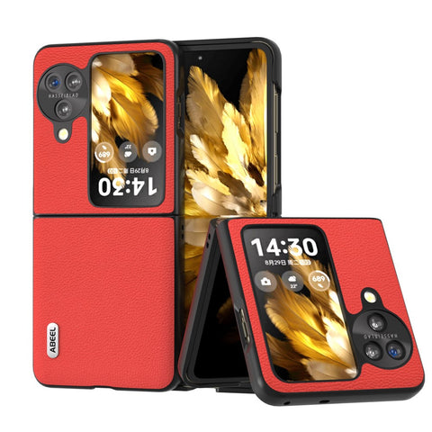 ABEEL For Oppo Find N3 Flip 5G Slim Genuine Cow Leather + PC Phone Case Litchi Texture Protective Cover