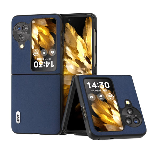 ABEEL For Oppo Find N3 Flip 5G Nappa Texture Back Cover Genuine Cow Leather+PC Protective Phone Case